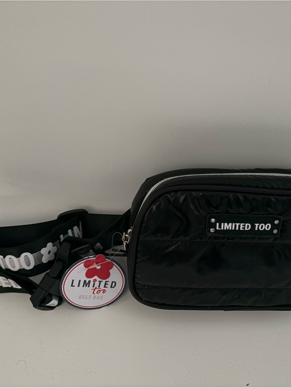 Limited Too Black Quilted Belt Bag with Logo Patch